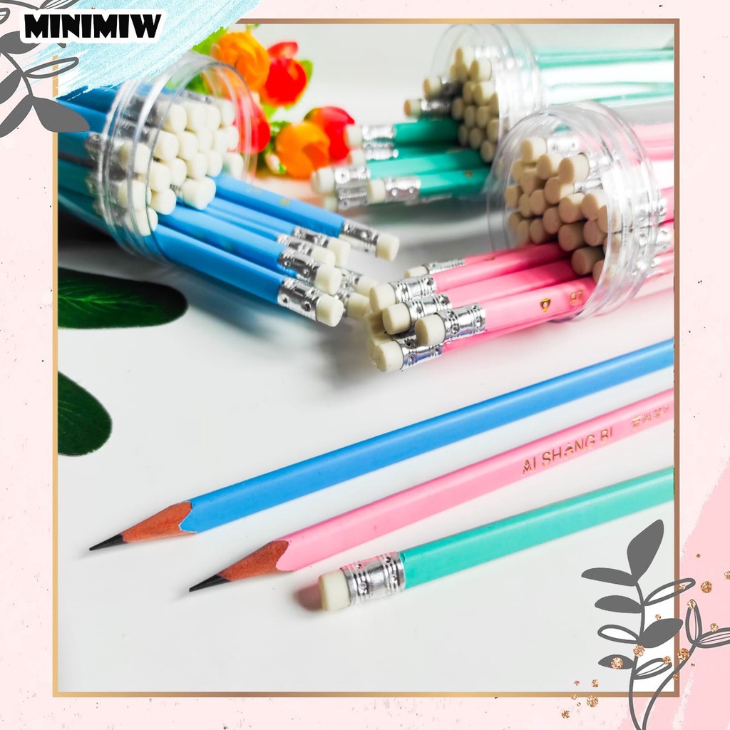 4 PCS PENSIL 2B AISHING ADA PENGHAPUS ISI WARNA-WARNI PASTEL PINK,TOSCA,BIRU PASTEL ALAT TULIS  UNIK IMUT MURAH