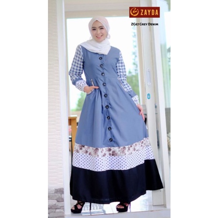 Zayda ZG67 Grey Denim / Gamis Branded Wanita / Holwa Fashion