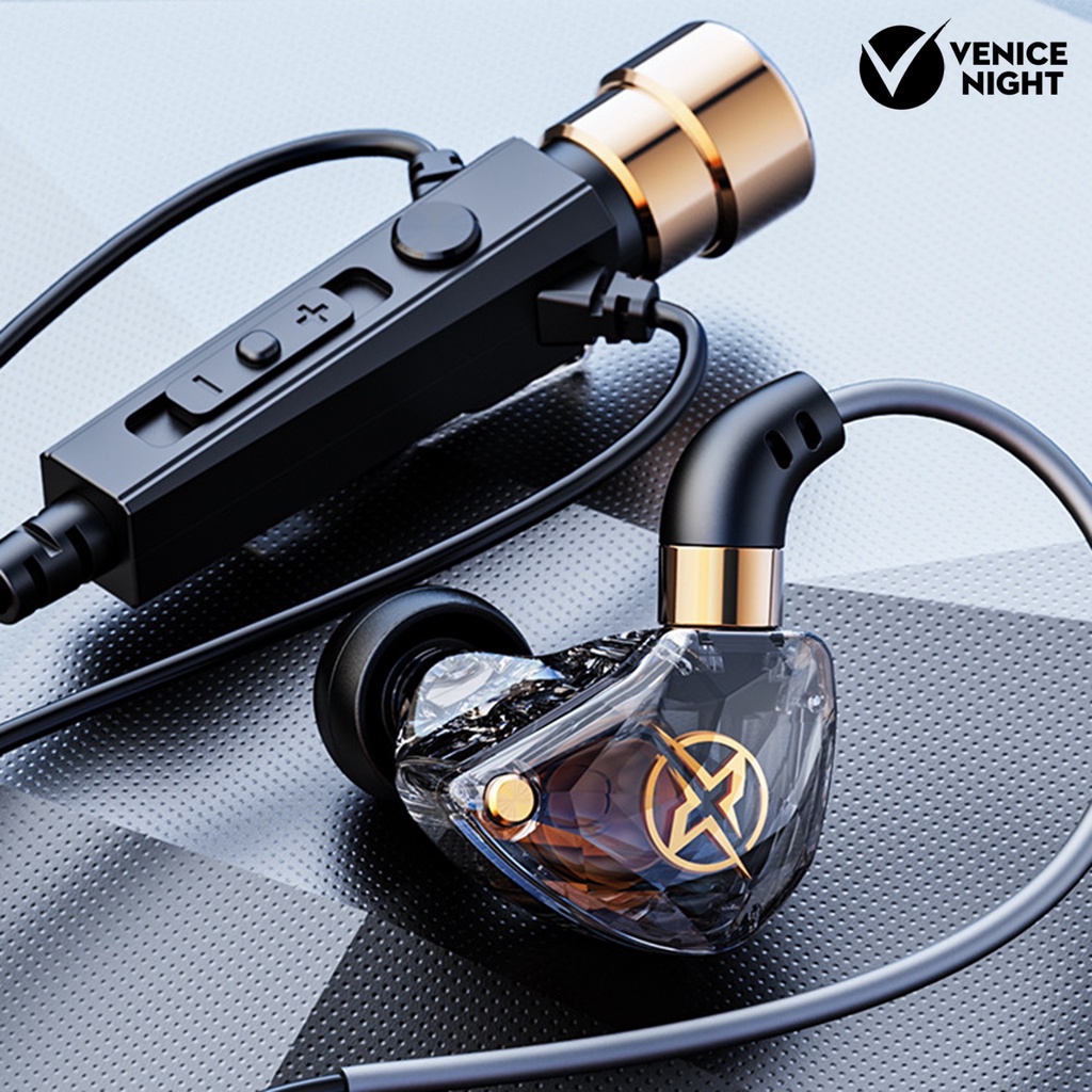 (VNEP) (Berkabel) Earphone Pengurang Kebisingan Universal 3.5mm Plug berbentuk L Headphone Gaming Dinamis dengan Mikrofon untuk Karaoke