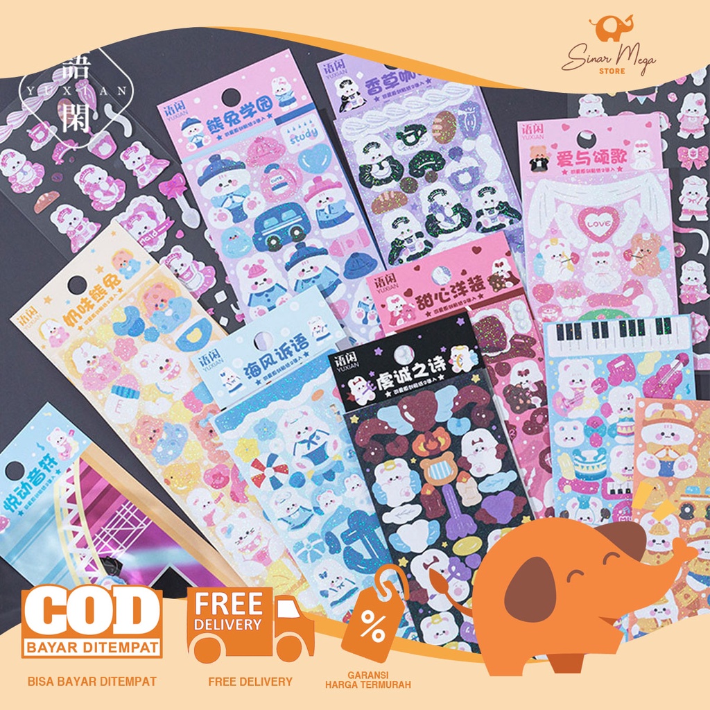 Jual Glitter Bear And Bunny Diary Deco Stickers Sticker Diary Deco