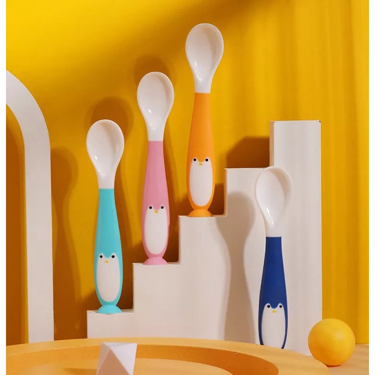 GOOGOO Baby Set Spoon Fork 360 Derajat / Sendok Lengkung Bayi Pinguin