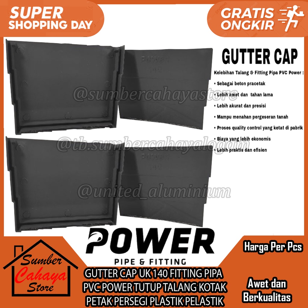 TUTUP TALANG  PVC GUTTER CAP UK 140MM FITTING PIPA POWER DOP DOB KOTAK PETAK PERSEGI PLASTIK PELASTI