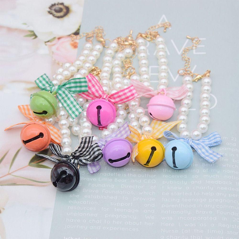 Solighter 2PCS Pet Mutiara Kerah Produk Hewan Peliharaan Lucu Adjustable Puppy Aksesoris Bow Dog Bell