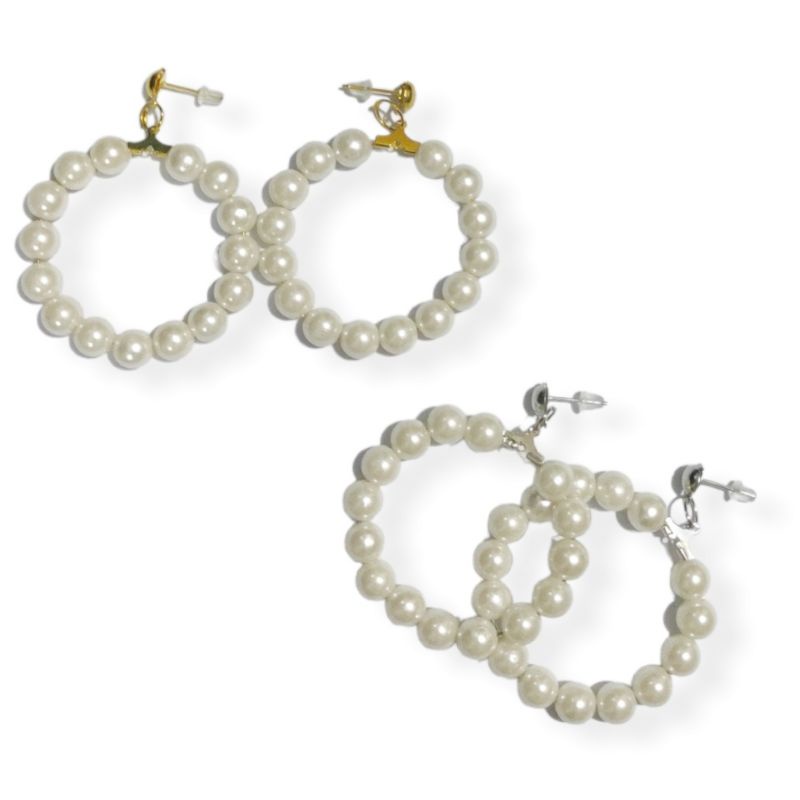 Veronica Pearl Hoops Stud Earrings Circle Anting Lingkaran Mutiara Tusuk Bulat Korean Style Gaya Korea