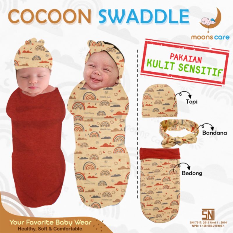 SNI [Perlengkapanbayimurah] Cocoon Swaddle Bedong instan Motif Dita Moons Care bolak balik murah palinggampanginstan