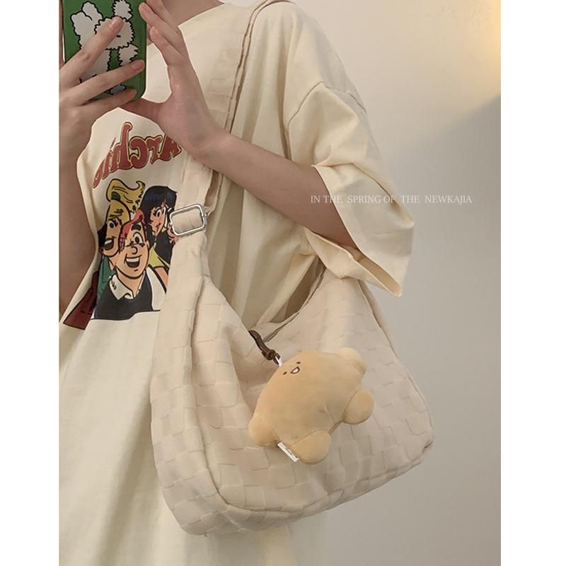 Suhao tas berkapasitas besar wanita 2022 mahasiswa trendi baru di kelas tas ketiak satu bahu dengan tas jinjing fashion komuter