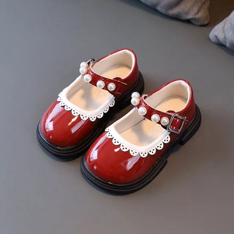 Minipetite SH2243 Sepatu pesta anak perempuan mutiara Natal flat shoes flatshoes ringan sol karet mutiara usia 0 - 6 tahun Size 21-30