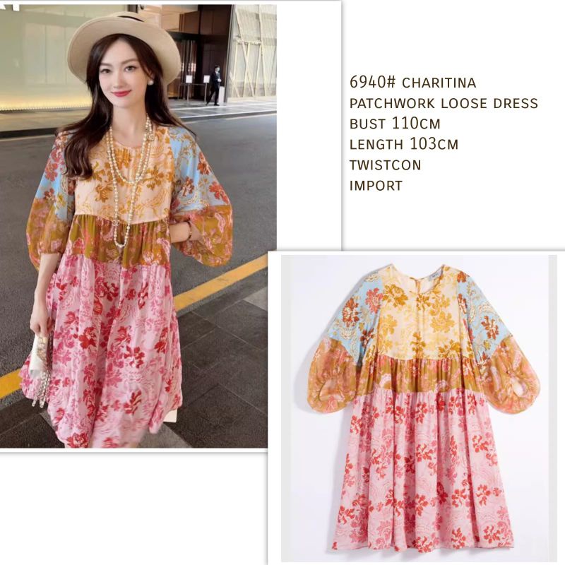 MDLV ~ 6940# Charitina Patchwork Loose Dress Import