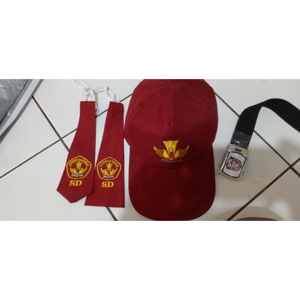 Topi Sd Bordir Merah Full Karet Gesper /  merah putih 10pcs