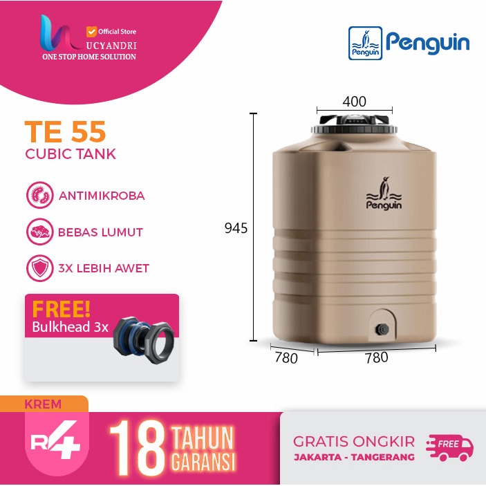Penguin Tangki Air Kotak TE 55, Tandon Kotak, Toren Persegi Empat