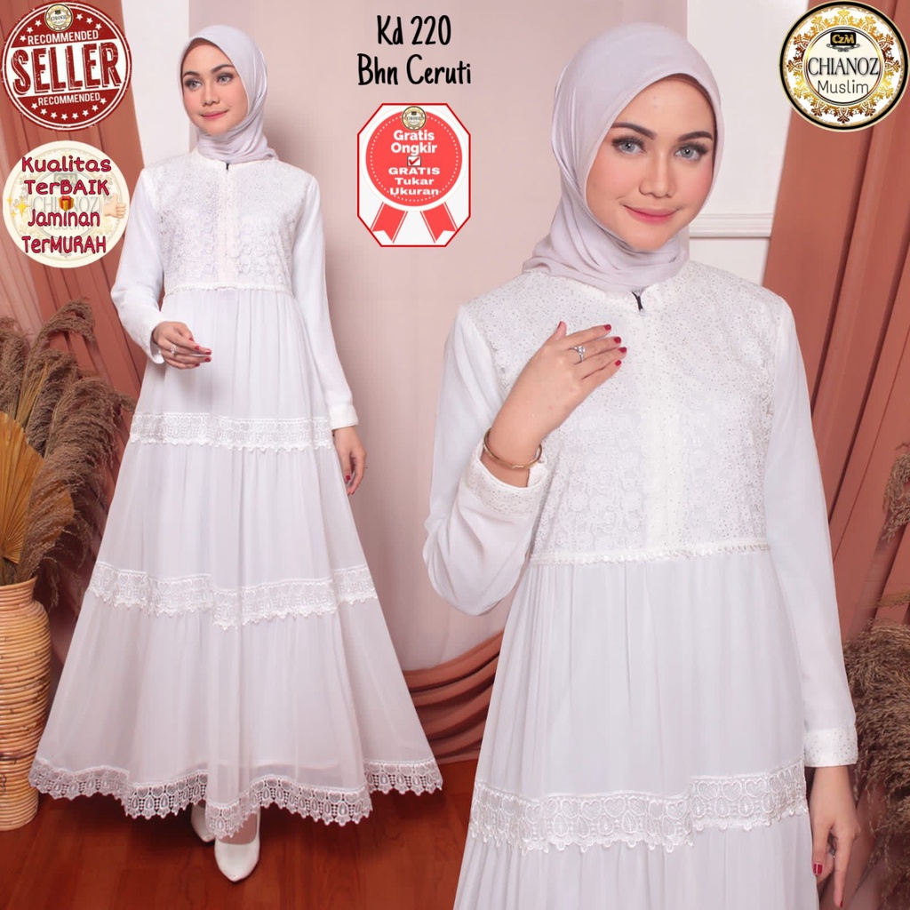 CHIANOZ Gamis Putih Mewah Amelia Dress Brukat Renda Baju Lebaran Umroh Haji Manasik Pesta Akad 220 504