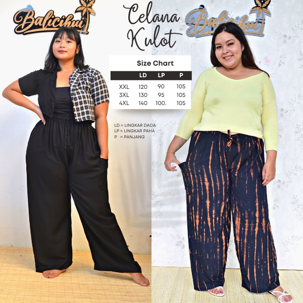 Balicihui Celana Tiedye Celana Pelangi Celana Jumbo Big Size Plus Size Kulot Bali