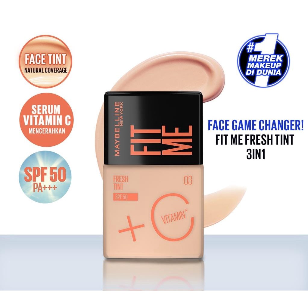 ☘️Yuri Kosmetik☘️ Maybelline Fit Me Fresh Tint - Foundation Tint With Vitamin C And SPF 50 For Fresh &amp; Bright Look Face Make Up