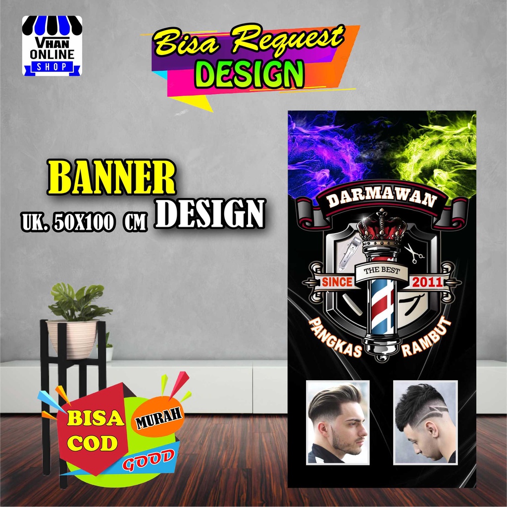 Cetak Spanduk Banner Pangkas Rambut, Potong Rambut, Barbershop Keren
