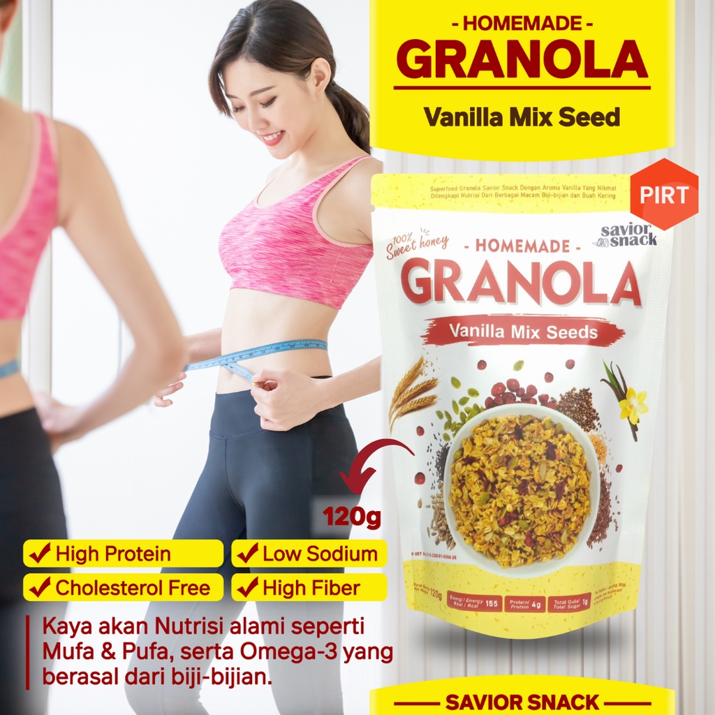 Snack Diet GRANOLA CRUNCHY VANILLA MIX SEEDS Cemilan diet Rendah Kalori SAVIOR SNACK Makanan Sehat Bergizi Tinggi Nutrisi