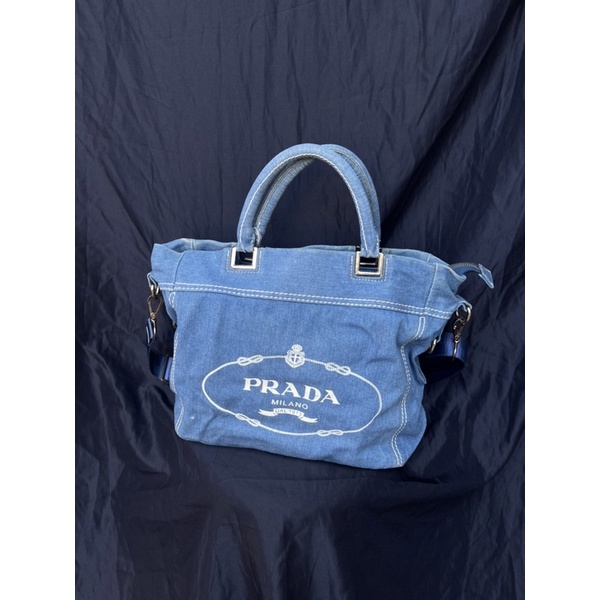 Tas Slingbag Workbag Prada denim Authentic Preloved Second Bekas