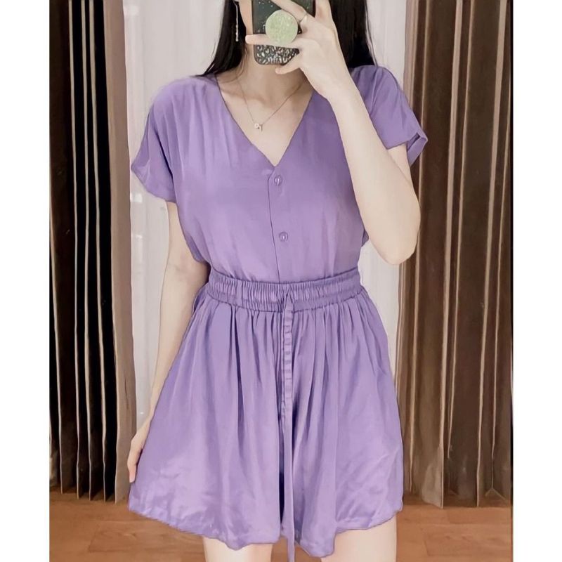 BAJU SET BAJU TIDUR WANITA - BABYDOLL PIYAMA SETELAN RAYON ONE SET