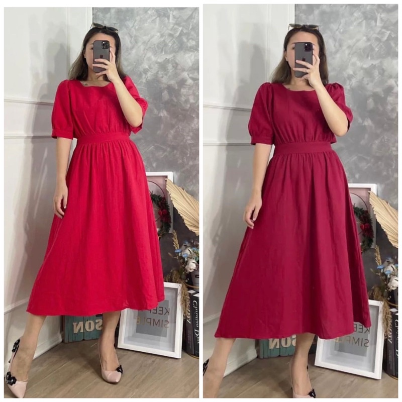 Katun Poplin Shirt - Atasan Kemeja Wanita DRESS MERAH MAROON NATAL CHRISTMAS CNY IMLEK TERBARU KEKIN