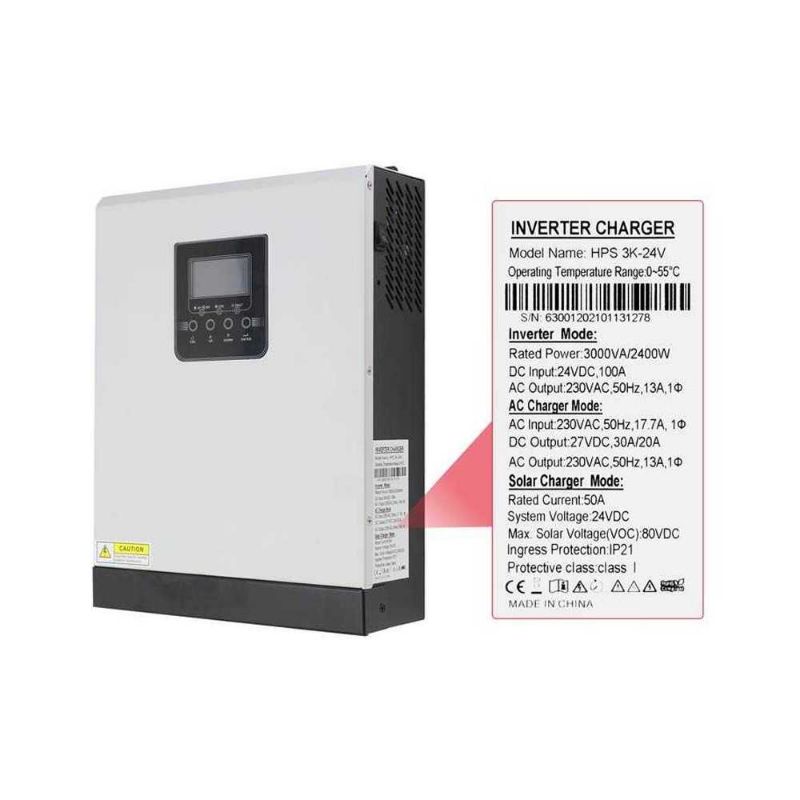 PowMr Hybrid Inverter Solar Controller DC 24V to AC 230V 2400W - HPS-3K-24V