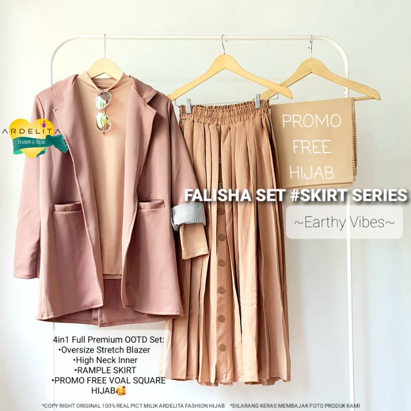 NEW FALISHA SET EARTHY TONE LOOK OUTFIT CEWEK BUMI OOTD HIJAB KOREAN STYLE PREMIUM BAJU SETELAN WANI