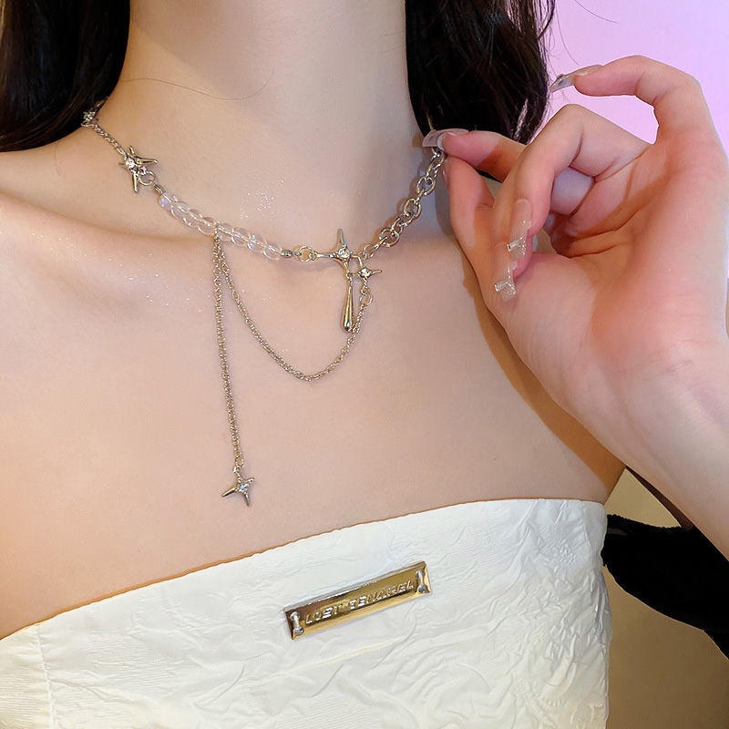 Suhao Star Water Drop Kalung Wanita 2022 Musim Panas Pasang Ins Niche Desain Rantai Klavikula Kamar Kerja Aksesoris Manis Keren Liontin