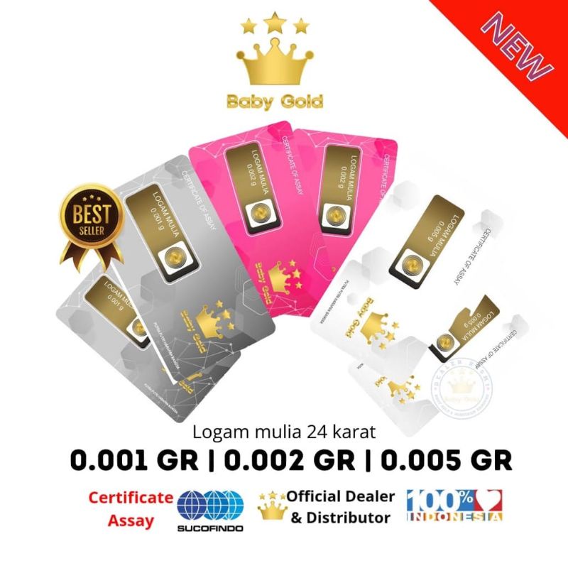 (HARGA SATUAN) BABY GOLD NEW/OLD 0,001 / 0,002 / 0,005 GRAM logam mulia 24 karat emas murni 0,001gr / 0,002gr / 0,005gr emas mini