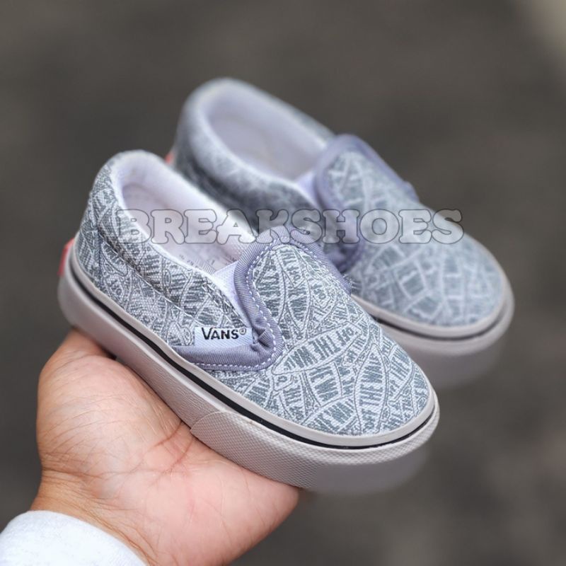 Sepatu anak vans slip on water brush /bercak abu laki dan perempuan