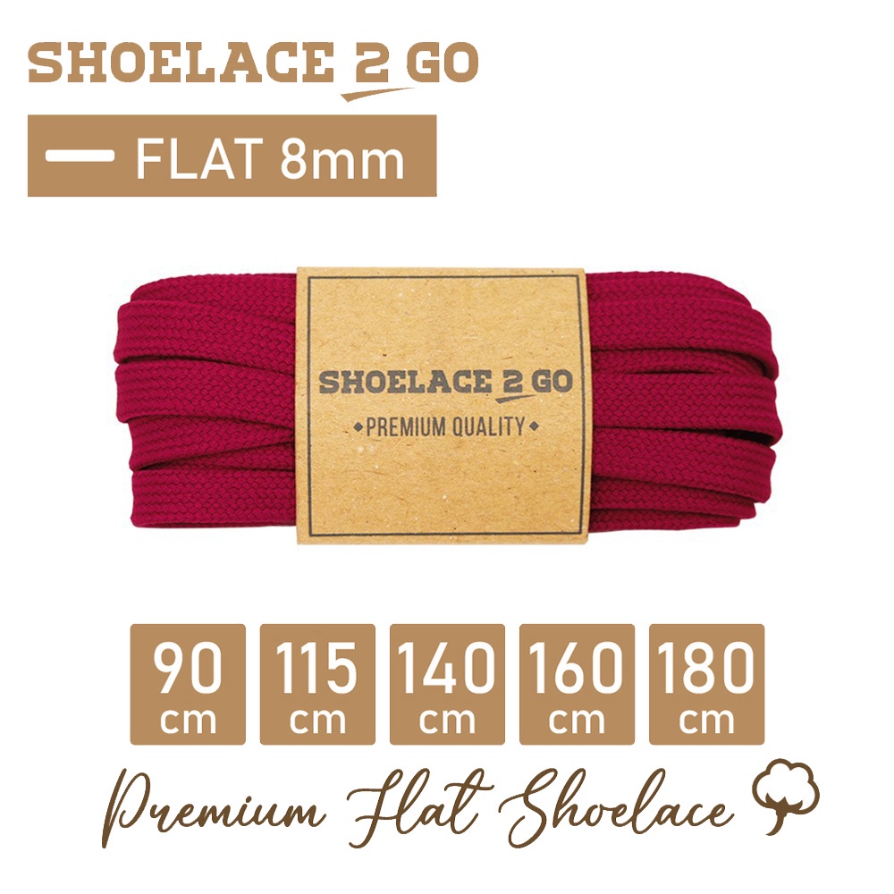 SHOELACE 2 GO PREMIUM TALI SEPATU GEPENG PIPIH FLAT - SF8 - F3 - CHERRY RED - 8MM