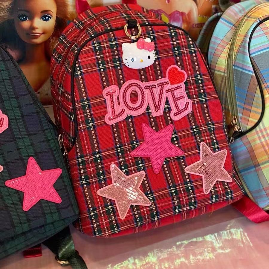 Sera kaka homemade y2k sweet hot girl star kitty cat KT student backpack classic plaid casual small schoolbag female