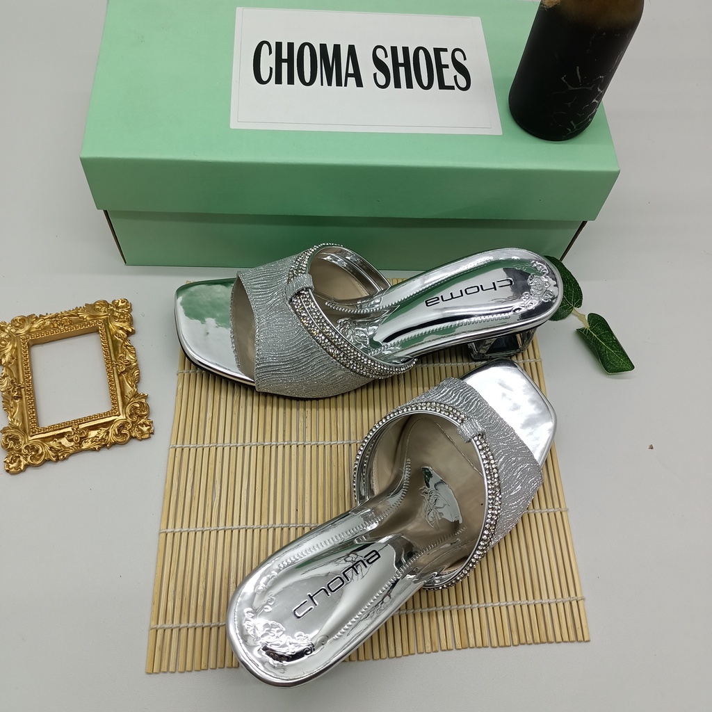 Choma Ladies  Sandal Hak Kaca Sendal Pesta Wanita Sandal Wedding High Heels