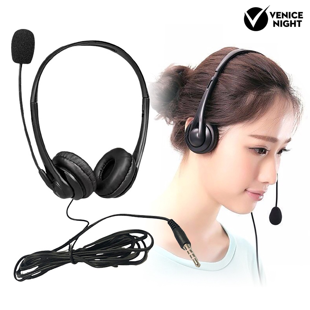 (VNEP) (Berkabel) Business Headset HD-kompatibel dengan Sound Effect Noise Cancelling Headphone Call Center 3.5mm Bernapas dengan Mikrofon untuk Kantor Pengemudi Truk