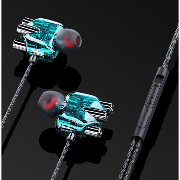 Earphone In-Ear Stereo 4D Super Bass dengan Mic + Kabel Jack 3.5mm - Type Sport Anti Keringat Headseat