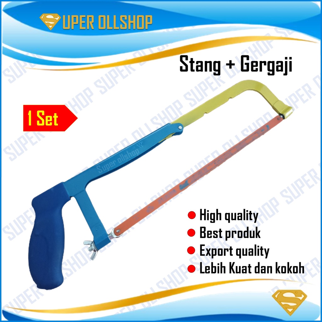 Gagang Gergaji Besi Hacksaw Frame Gagang Karet / Stang Gergaji Mata Gergaji 1 Set Termurah