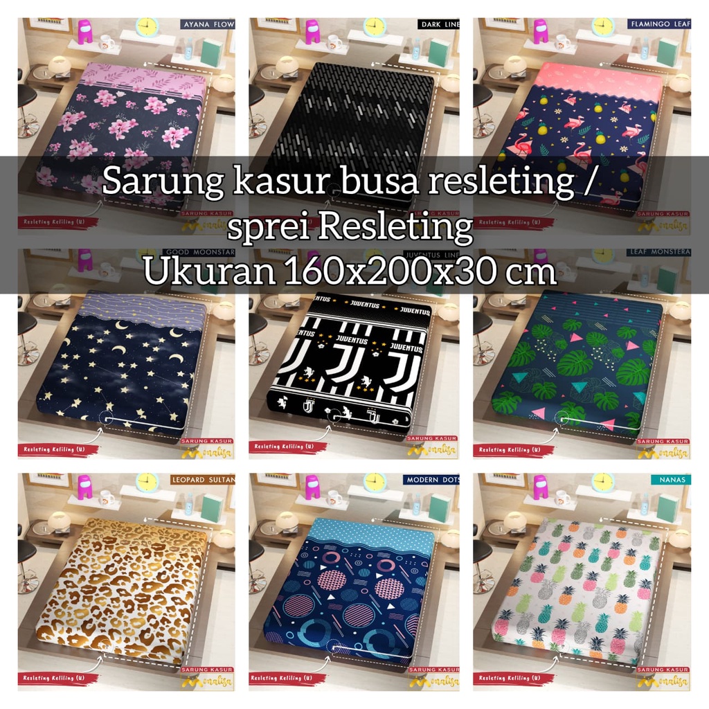 SARUNG KASUR BUSA RESLETING UKURAN 160X200X30 CM MERK MONALISA / SPREI RESLETING 160X200X30 CM