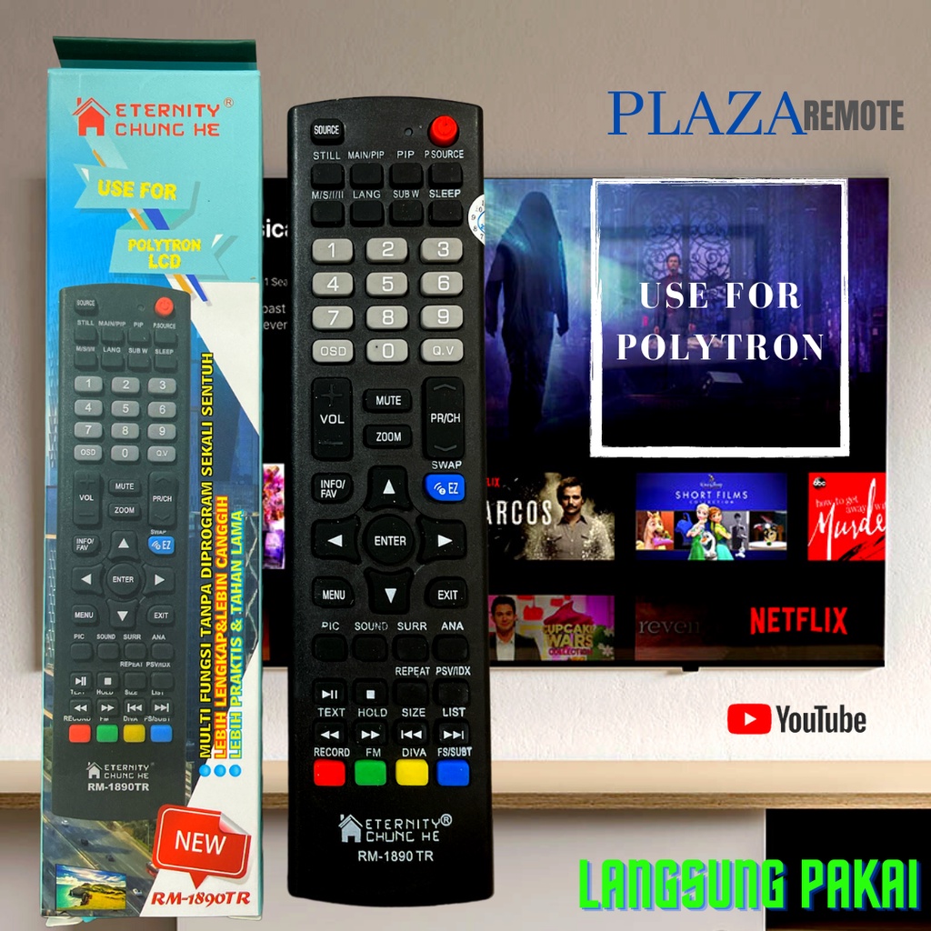 Remot / Remote Multi Chung he TV POLYTRON LCD LED RM-1890TR / ecer dan grosir