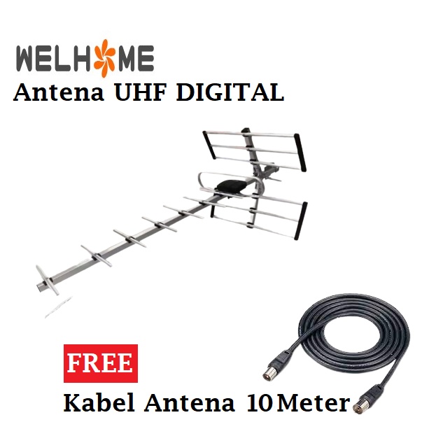 Antena TV Welhome Antena UHF Digital Luar Ruangan Free Kabel 10 Meter
