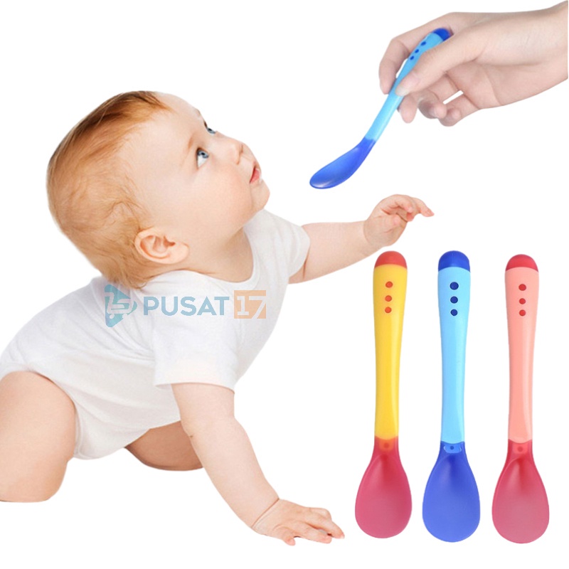 SENDOK MAKAN BAYI SENSOR SUHU PANAS / SENDOK GARPU BAYI SILIKON / SENDOK MAKAN BAYI SILIKON / BABY SPOON