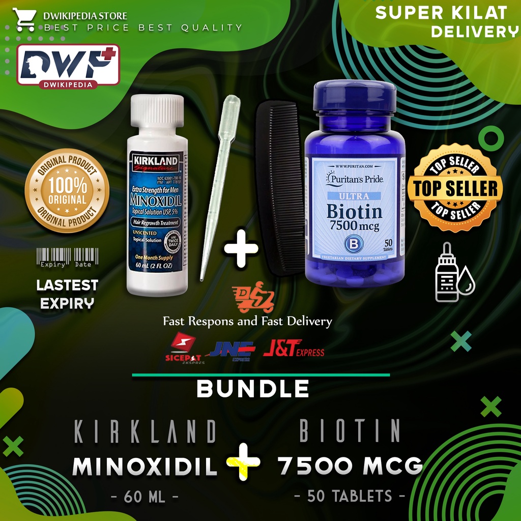 Paket Hemat Bundle Kirkland Minoxidil  + Puritan Pride Biotin