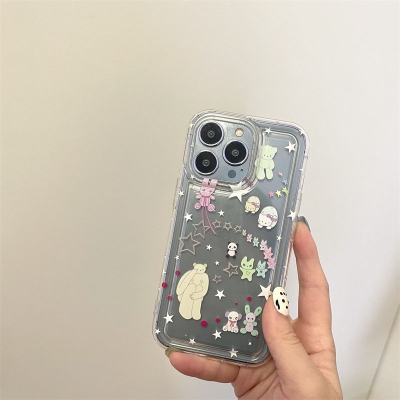 IPHONE Star Bear Rabbit Transparan Soft Case Kompatibel Untuk Iphone14 13 12 11 Pro XS Max XR X8 7 Plus Shockproof Phone Casing Silikon TPU Cover