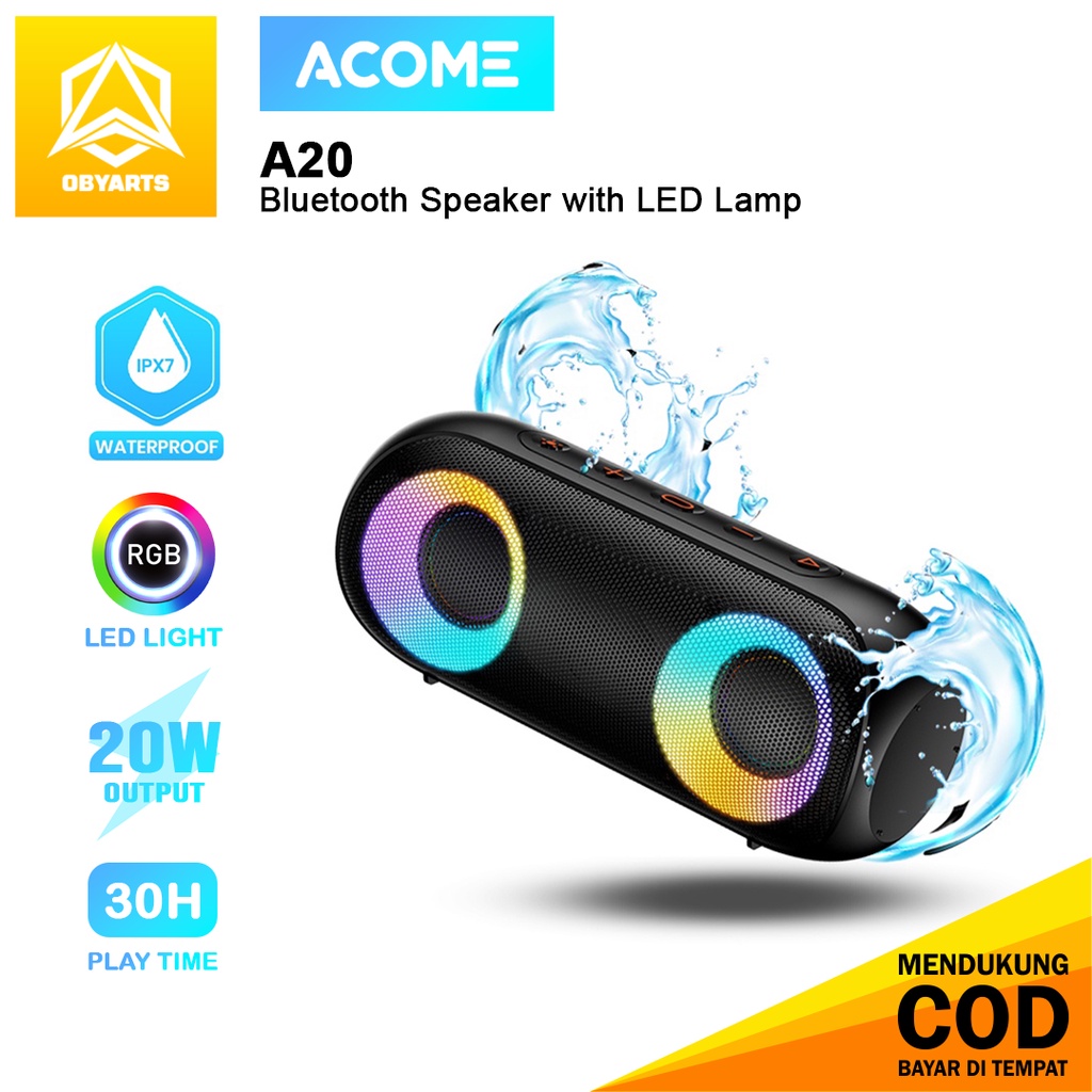 Jual ACOME A20 Speaker Bluetooth 5.0 20W Super Bass IPX7 Waterproof RGB ...