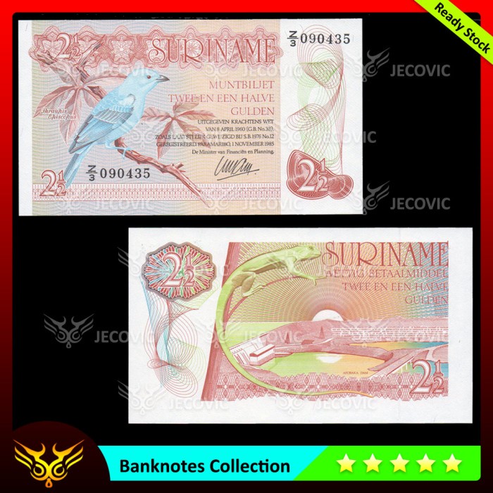 SURINAME 2 1/2 Gulden 1985 , UNC , Uang Asing