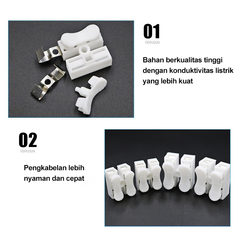 Home Lighting Quick Connect Terminal Block Cable / 2 Wire Connector Spring Terminal Sambungan Kabel Listrik