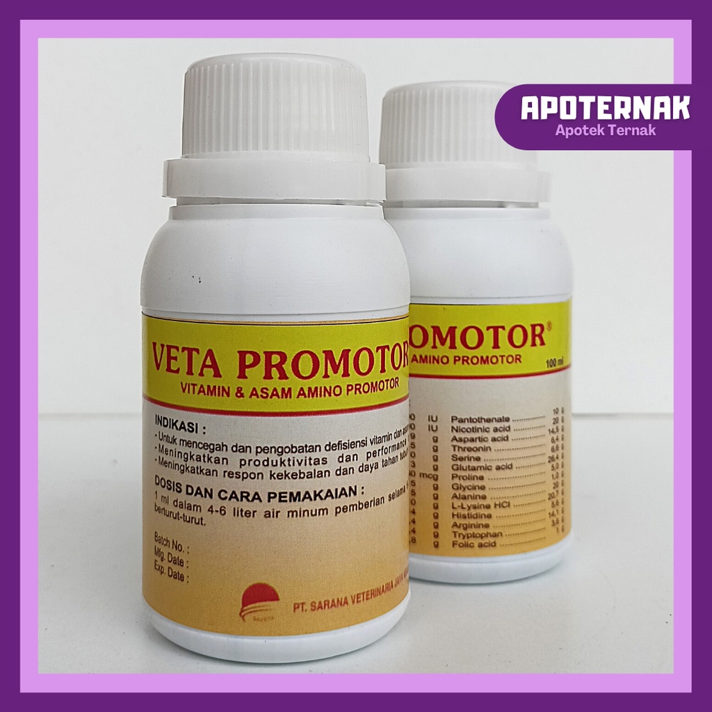 VETA PROMOTOR @100 mL | Premix Multivitamin dan Asam Amino Pemacu Pertumbuhan Ternak | SAVETA