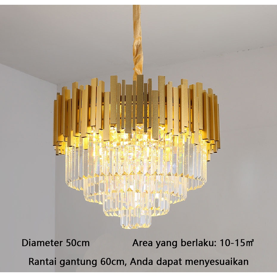 ⭐Garansi⭐Lampu Gantung 50cm Kristal Chandelier Mewah Gold/Black Crystal Chandelier Gaya Nordik Minimalis Modern Lampu Ruang Tamu Hias Gantung