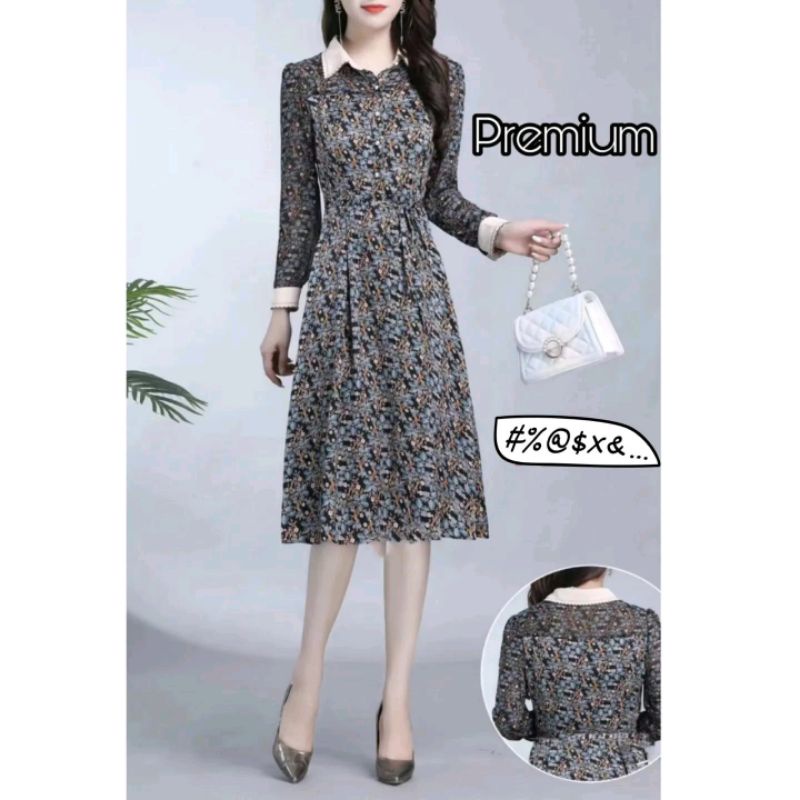 Dress Tunik Premium Import Bunga Biru Tosca Busui Friendly (FCOTI858)