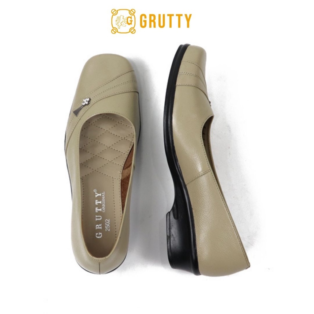 Grutty Sepatu Wanita Kerja Asli Kulit Pantofel Wanita Ready Big Size Warna Cream