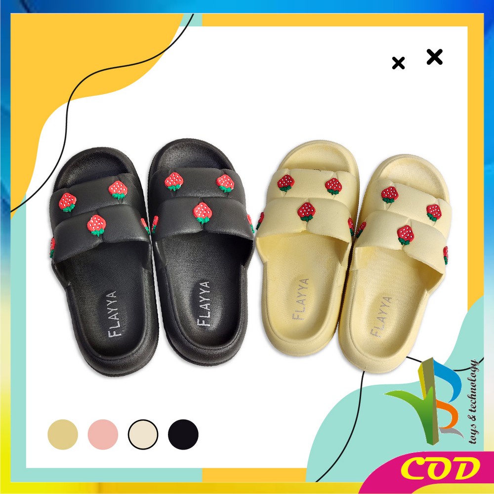 RB-S50 Sandal Selop Wanita Bahan PVC Motif Strawberry Korean Style Elastik Empuk Anti Slip / Sendal Jelly Soft Slipper Import