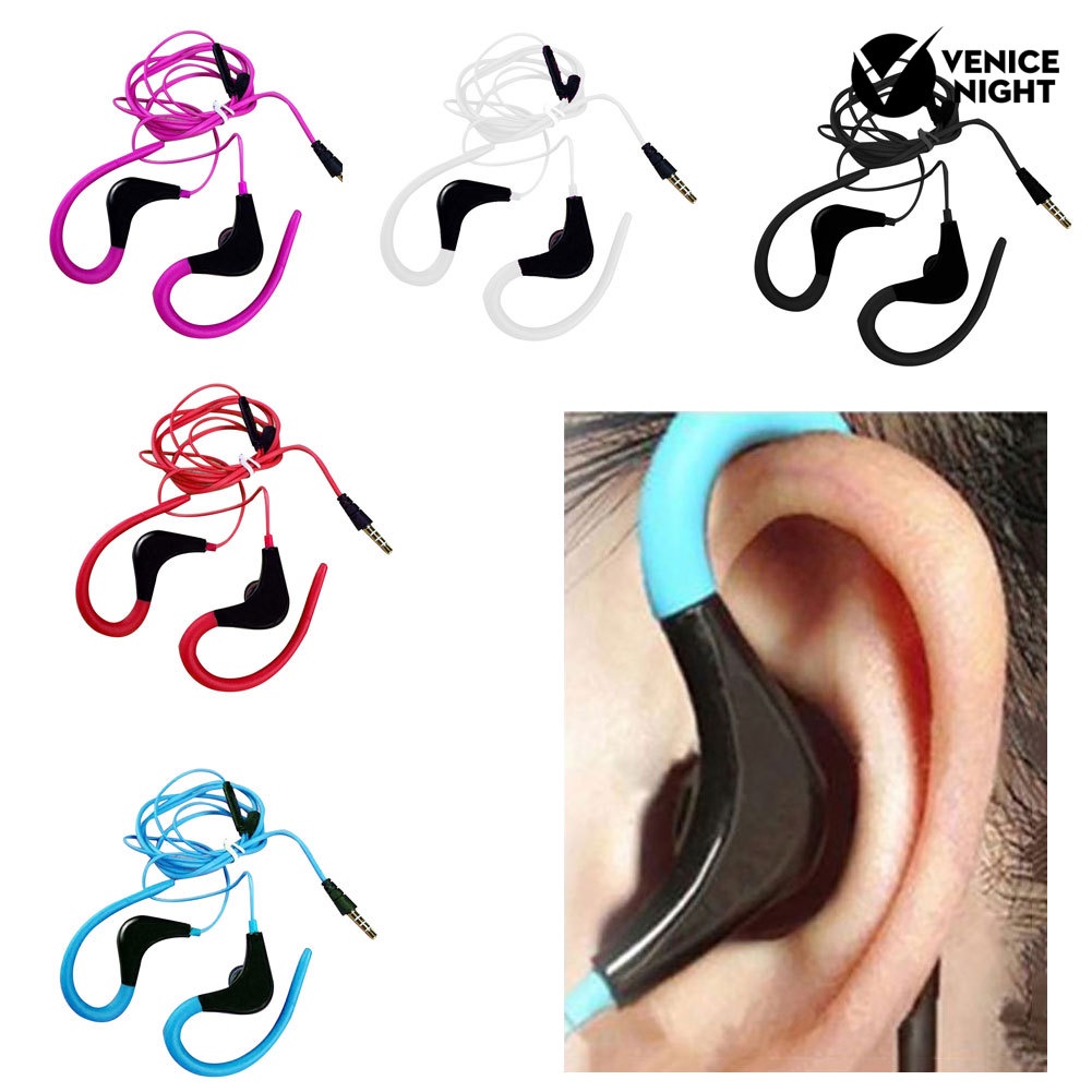 (VNEP) (Berkabel) 3.5mm Sport Gym Running Earphone Menggantung Telinga Headset Musik Stereo untuk Ponsel