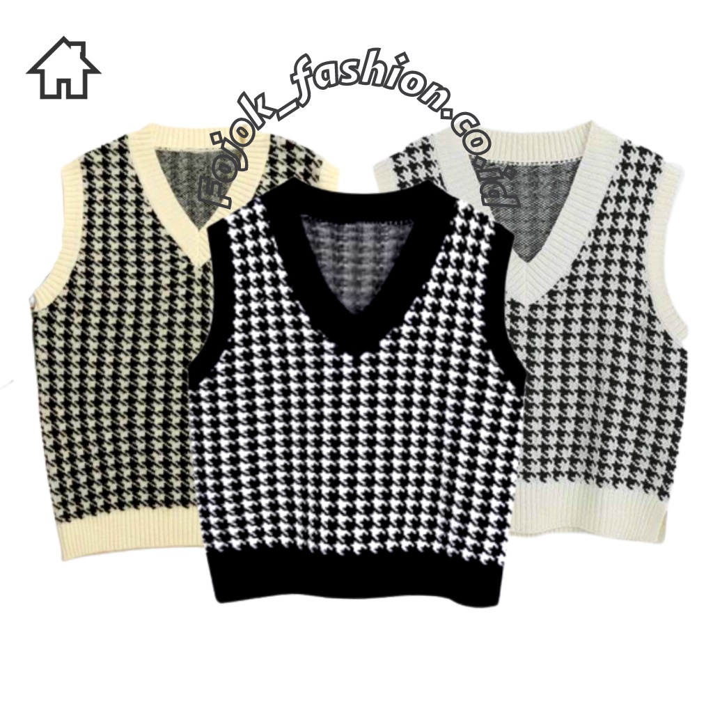 Rompi Rajut Wanita motif Houndstooth Vneck Hight Quality pojok fashion