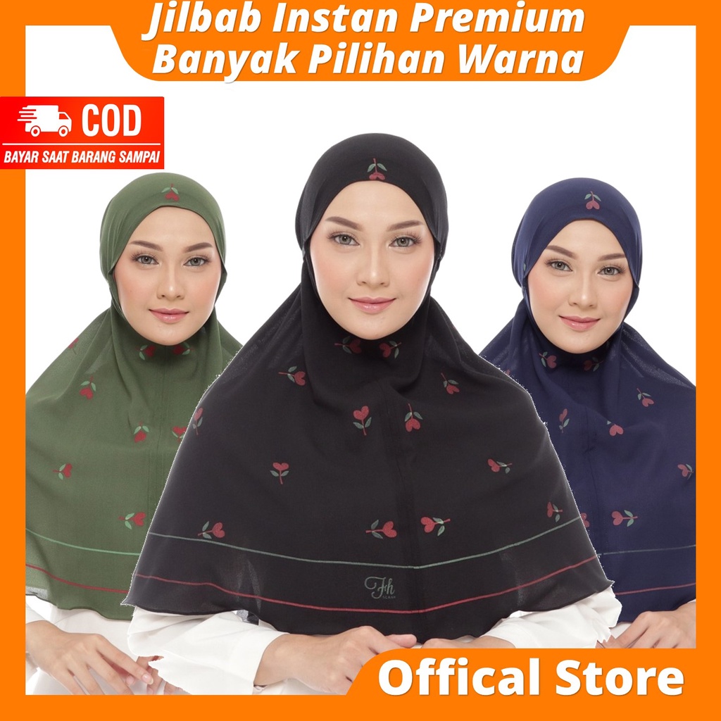 Bergo Maryam Motif Terbaru Premium Jilbab Instant Bunga Non Pet Tali Belakang Kekinian Warna Hitam P